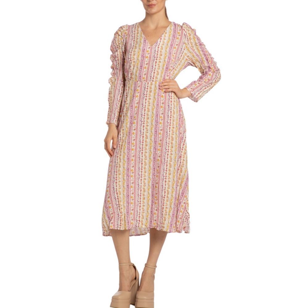 Taylor Tillman NY Lucy floral striped midi cottagecore dress women’s size small